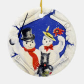 Sneeuwfamilie en kerstversiering met honden keramisch ornament (Achterkant)