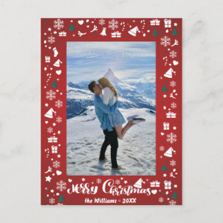 Sneeuwfamilie Foto van Merry Kerstmet Typografie Briefkaart