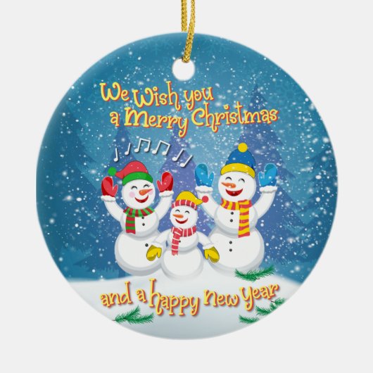 Sneeuwfamilie - Kerstmis en nieuwjaar Keramisch Ornament (Voorkant)