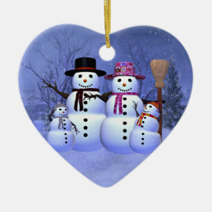 Sneeuwfamilie met 2 jongens keramisch ornament
