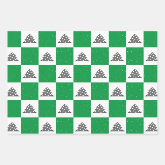 Sneeuwfamilie met feestelijke groene kerstboom Fot Inpakpapier Vel (Voorkant 3)