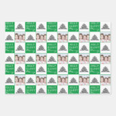 Sneeuwfamilie met feestelijke groene kerstboom Fot Inpakpapier Vel (Voorkant)