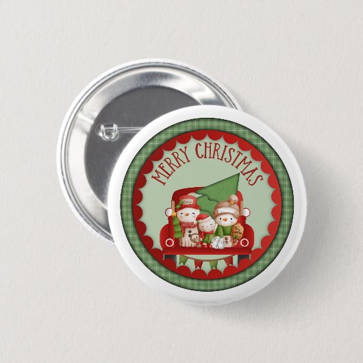 Sneeuwfamilie met prettige kerst ronde button 5,7 cm (Voorkant /achterkant)