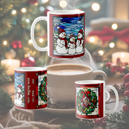 Sneeuwfamilie namaak glas-in-lood koffiemok