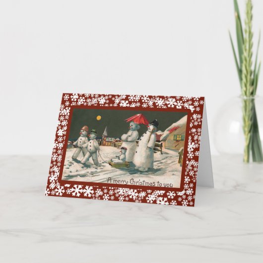 Sneeuwfamilie op kerstavond - een  kaart (Voorkant)
