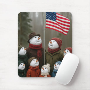 Sneeuwfamilie rond een Amerikaan Muismat
