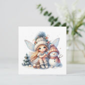 Sneeuwfee & Sneeuwman Kerstkaart (Staand voorkant)