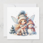 Sneeuwfee & Sneeuwman Kerstkaart (Voorkant)