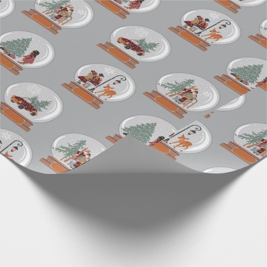 Sneeuwfeest met feestelijke Wereldbollen Cadeaupapier (Hoek)