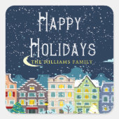 Sneeuwfeest op kerstvakantie vierkante sticker (Voorkant)