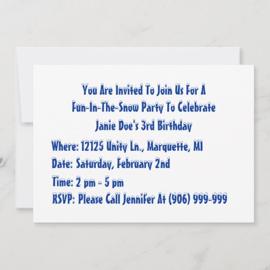 Sneeuwfeest winterslaappartij Aangepaste uitnodigi Kaart (Achterkant)