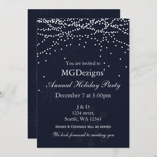 Sneeuwfeestelijke feestdag in het licht Uitnodigin Kaart (Voorkant / Achterkant)