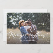 Sneeuwfoto met prettig kerstscript feestdagenkaart (Voorkant)