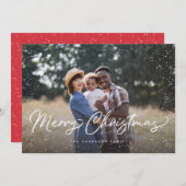 Sneeuwfoto met prettig kerstscript feestdagenkaart (Voorkant / Achterkant)