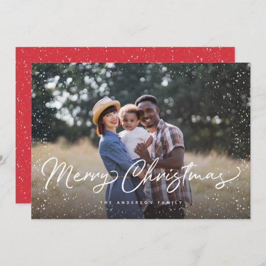 Sneeuwfoto met prettig kerstscript feestdagenkaart (Voorkant / Achterkant)