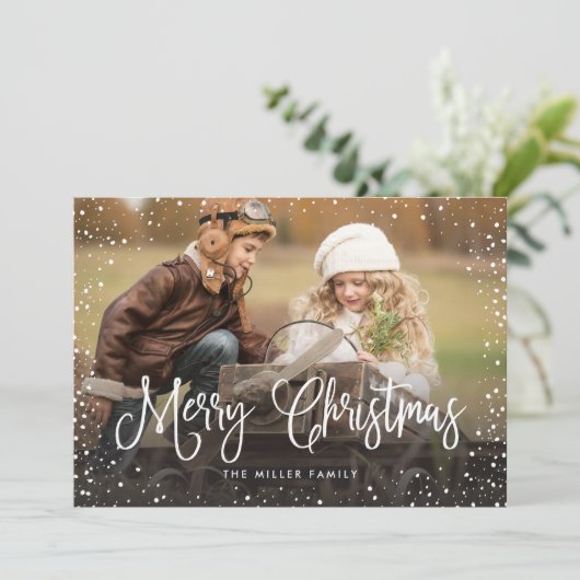 Sneeuwfoto voor pretkerst feestdagenkaart (Staand voorkant)