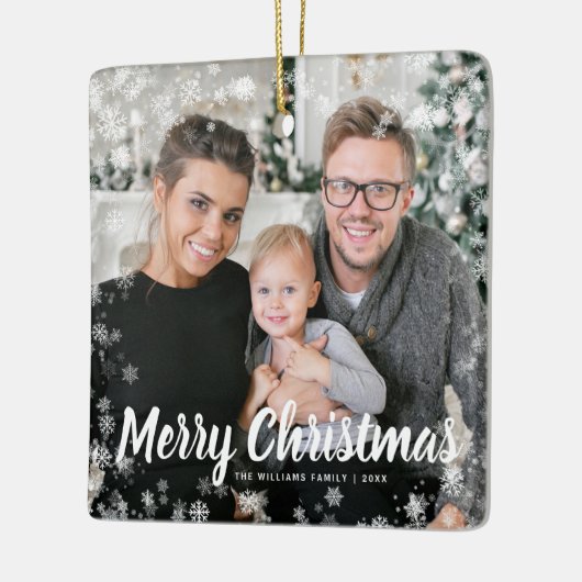 Sneeuwfotokerst Keramisch Ornament (Links)