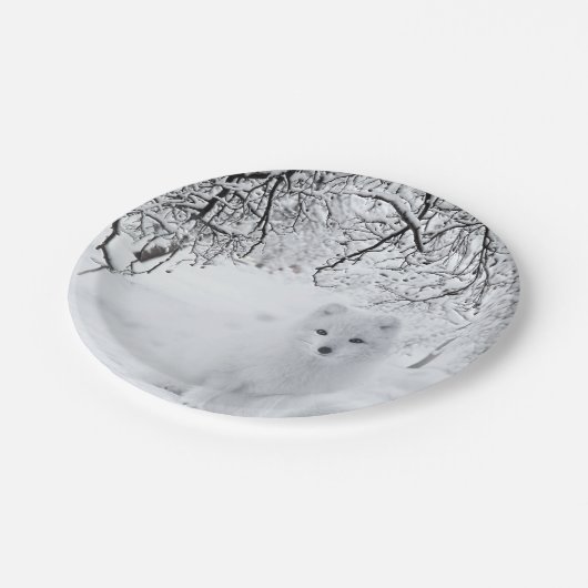 sneeuwfox in winterBossen Papieren Bordje (Gekanteld)