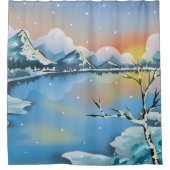 Sneeuwgebergte Winterlandschapsmeer Douchegordijn (Voorkant)