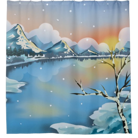 Sneeuwgebergte Winterlandschapsmeer Douchegordijn (Voorkant)