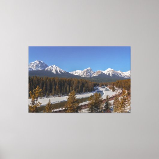 Sneeuwgebonden Morant's Curve en Bow River Canvas Afdruk (Voorkant)