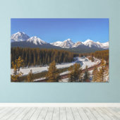 Sneeuwgebonden Morant's Curve en Bow River Canvas Afdruk (Insitu (Houten vloer))