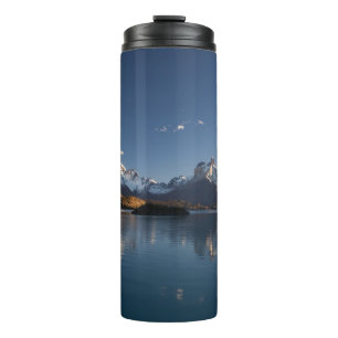 SNEEUWGEDEKT MOUNTAGE IN REFLECTIEVE FOTOGRAFIE THERMOSBEKER