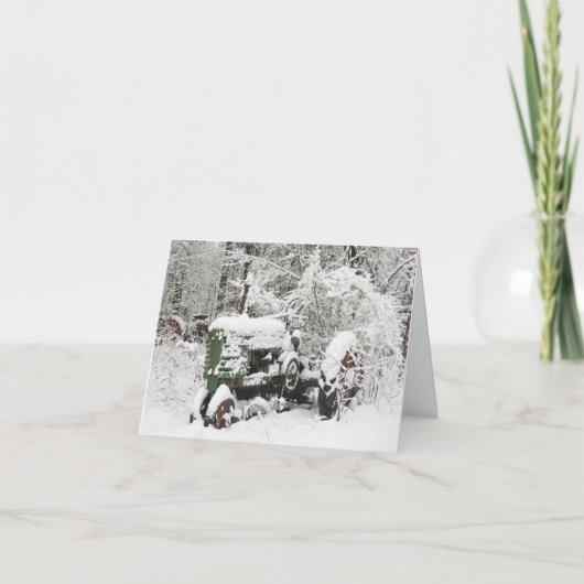 Sneeuwgedekte trekker feestdagen kaart (Voorkant)