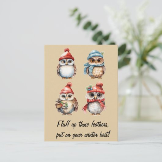 Sneeuwgeesten: Uilen in de winter warmte Briefkaart (Staand voorkant)