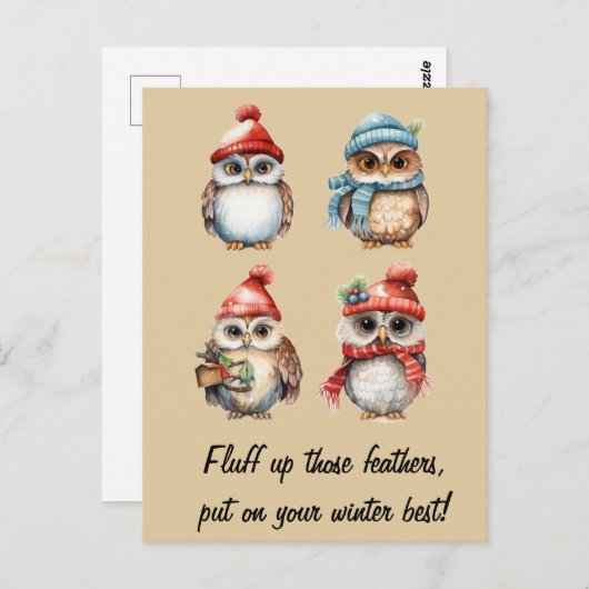 Sneeuwgeesten: Uilen in de winter warmte Briefkaart (Voorkant / Achterkant)