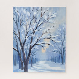 Sneeuwgekoesterd bos | Winter waterverfschilderij Legpuzzel