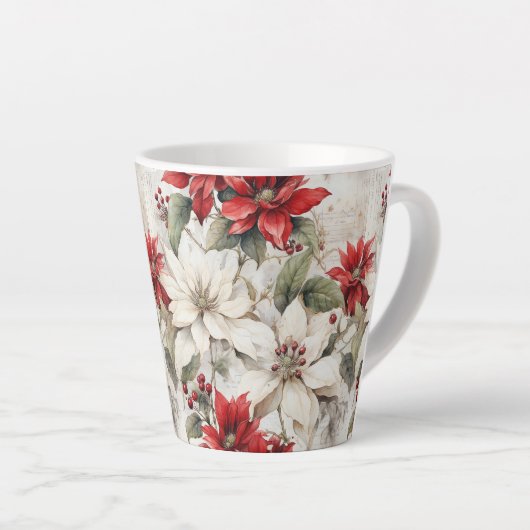 Sneeuwgekuste Elegance Wit en Rood Poinsettia Latte Mok (Rechterhoek)