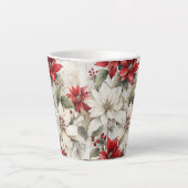 Sneeuwgekuste Elegance Wit en Rood Poinsettia Latte Mok (Voorkant)