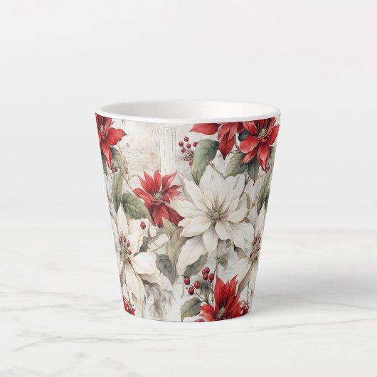 Sneeuwgekuste Elegance Wit en Rood Poinsettia Latte Mok (Voorkant)