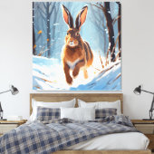 Sneeuwgekuste Feestvreugde: De Hazenren Canvas Afdruk (Insitu (Slaapkamer))