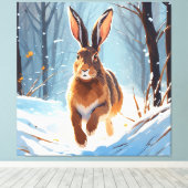 Sneeuwgekuste Feestvreugde: De Hazenren Canvas Afdruk (Insitu (Houten vloer))