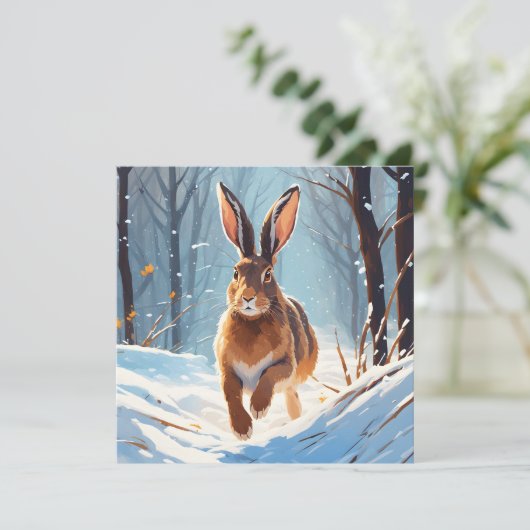 Sneeuwgekuste Feestvreugde: De Hazenren Feestdagenkaart (Staand voorkant)