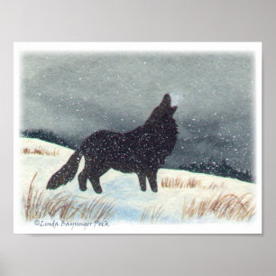Sneeuwgestookte Wolf Waterverf schilderen Poster