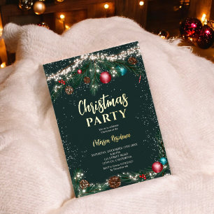 Sneeuwgroene kerstverlichting pijnbomen folie uitnodiging