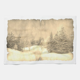  sneeuwgroene winterscène op het perkament theedoek