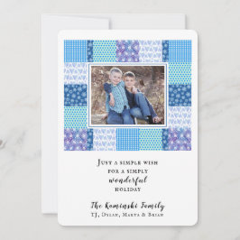 Sneeuwharten Blauwe Quilt Winter Vakantie Fotokaar Feestdagenkaart