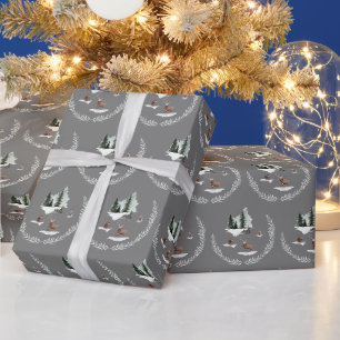 Sneeuwhert en dennenbomen cadeaupapier
