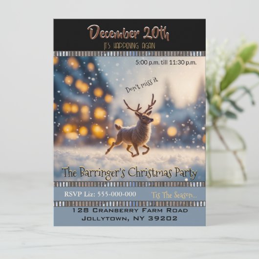 Sneeuwhert jaarlijkse feestdag uitnodiging (Staand voorkant)