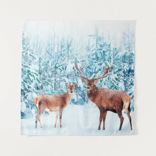 Sneeuwherten Familie Winter Scène Wandkleed (Voorkant)