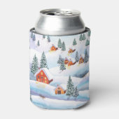 Sneeuwheuvels, huizen: waterverf landschap blikjeskoeler (Blikje Voorkant)