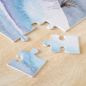 Sneeuwheuvels, huizen: waterverf landschap legpuzzel (Zijkant)