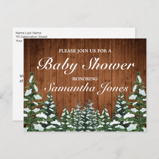 Sneeuwhout & Bos Country Pine Baby shower Aankondigingskaart (Voorkant / Achterkant)