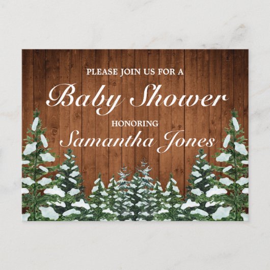 Sneeuwhout & Bos Country Pine Baby shower Aankondigingskaart (Voorkant)