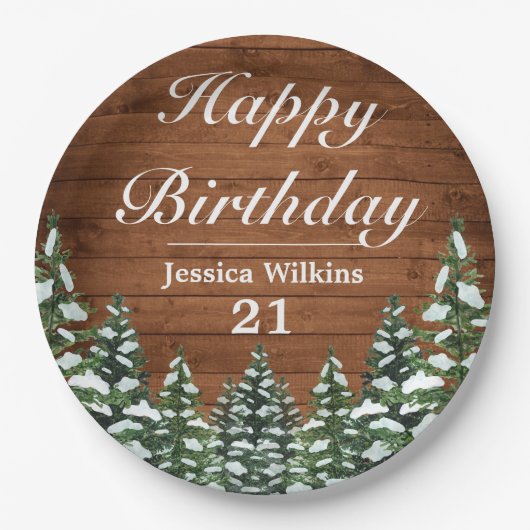 Sneeuwhout & Bos Country Pine Gelukkige Verjaardag Papieren Bordje (Voorkant)