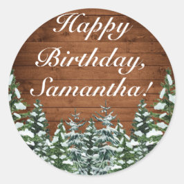 Sneeuwhout & Bos Country Pine Gelukkige Verjaardag Ronde Sticker